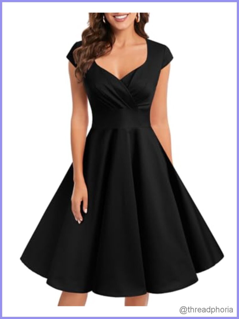 1950s Retro Swing Cocktail Dress Cap Sleeve Sweetheart Back Zipper Knee Length